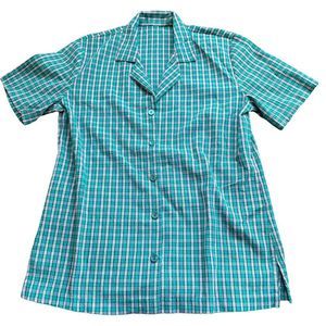 ￼ Vintage textured collared Checkered￼ Short sleeve￼aqua button up size M